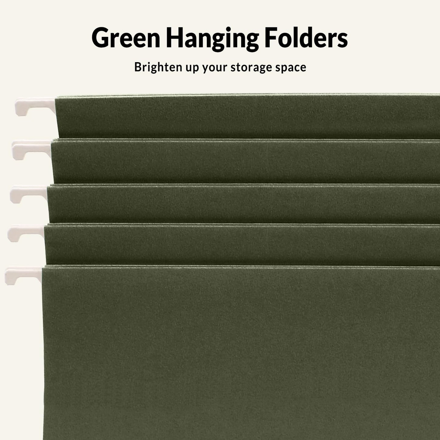 SUNEE Hanging File Folders, 100 Pack Reinforced Hang Folders Letter Size, Adjustable 1/5-Cut Tabs, Designed for Bulky Files, Filing Cabinet, Standard Green