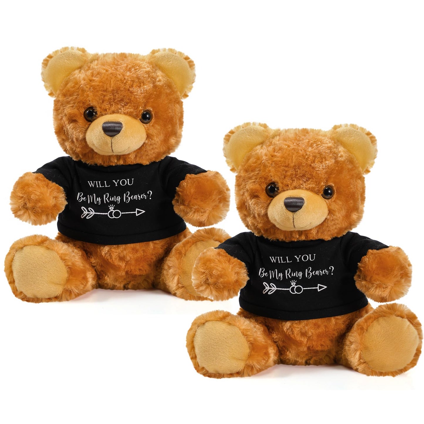 Jexine 2 Pieces Wedding 10 Inch Bear Stuffed Animal Will You Be My Flower Gril Bear Bearer Ring Proposal Gifts from Bride Groom with Clothing for Wedding Proposal Anniversary Party(Flower Girl, Ring)