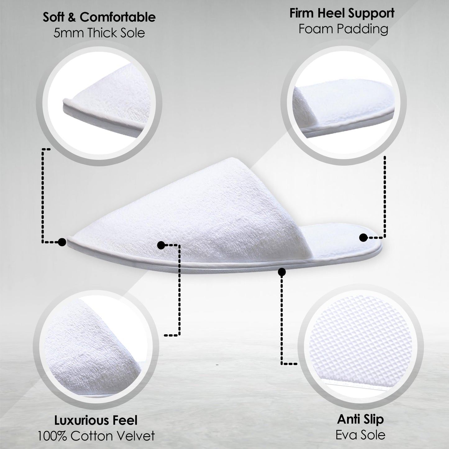 MODLUX Spa Slippers, 12 Pairs Cotton Velvet Closed Toe Hotel Slippers with Pouch, Non-Slip, Disposable Slippers for Guests, 6 Medium and 6 Large, Home, Indoor, Bride Slippers