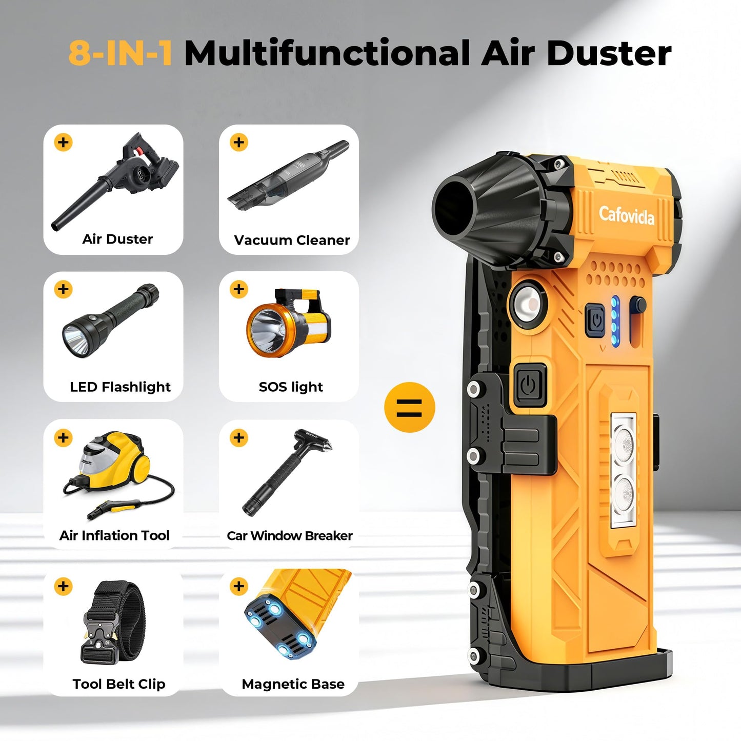 Electric Air Duster, 180000RPM Brushless Motor, Rechargeable Compressed Air Duster with 8000mAh Battery, Stepless Speed Control, 7-Mode Light Mini Blower for PC, Car, Home, Outdoor