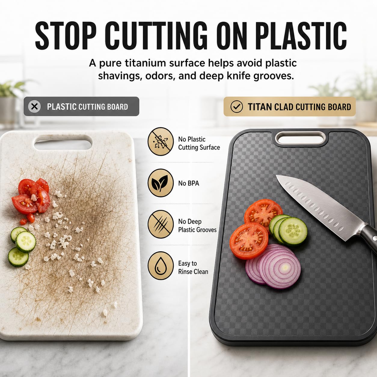Titanium Cutting Board for Kitchen, Cutting Board Double Sided Food Grade, Pure Titanium and Wheat Straw PP, Scratch Resistant, Non Toxic Chopping Board, Dishwasher Safe, Easy to Clean Large Size