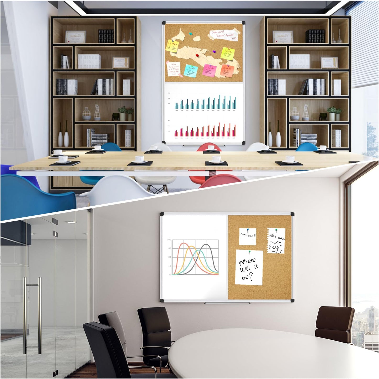 XBoard Magnetic whiteboard 36 x 24 - Combo Whiteboard Dry Erase Board Cork Board 36 x 24