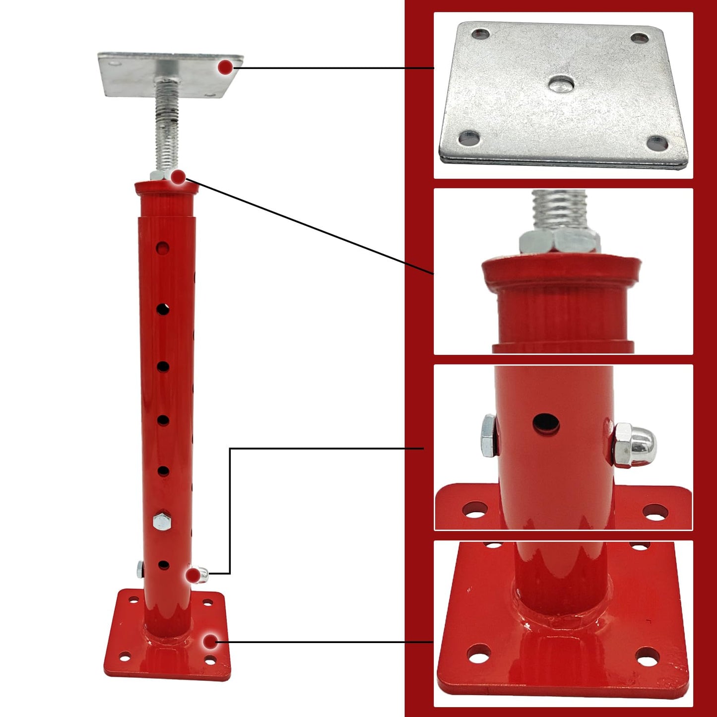 4 PCS Basement Floor Jack,House Jacks for Leveling,18.5-34.6" Adjustable Height Range,Load Capacity Up to 4400 lb(Each),Telescoping Jack for Temporary Support