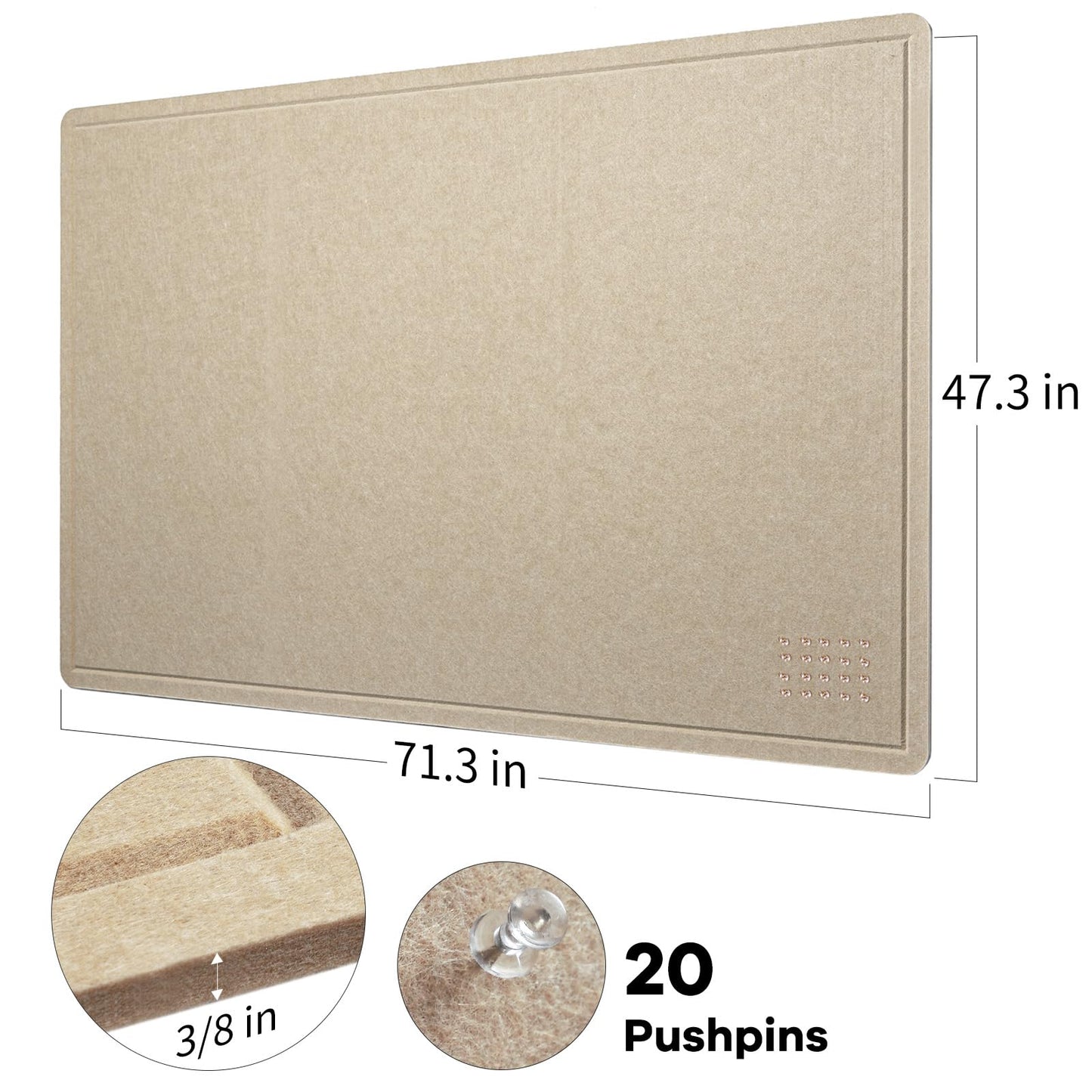 Large Bulletin Board - 72 x 48 Inches, Decorative Felt Pin Board for Wall - 6' x 4' Foldable Photo Display Board with Self-Adhesive Tape, Includes 20 Push Pins - Beige Brown