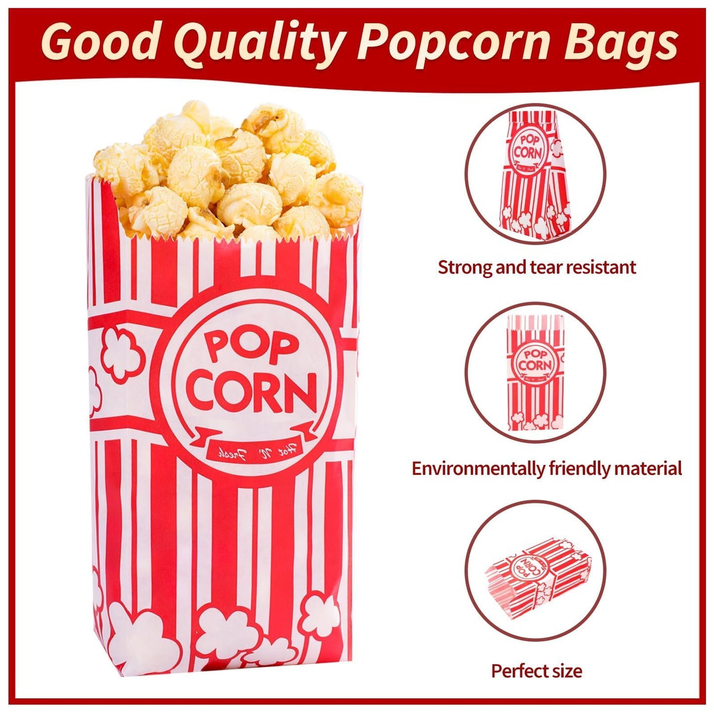 VOISEN Paper Popcorn Bags,500 Pack 1oz Popcorn Bags Individual Servings, Popcorn Bag Bulk for Popcorn Machine,Movie Nights Pop Corn Bags