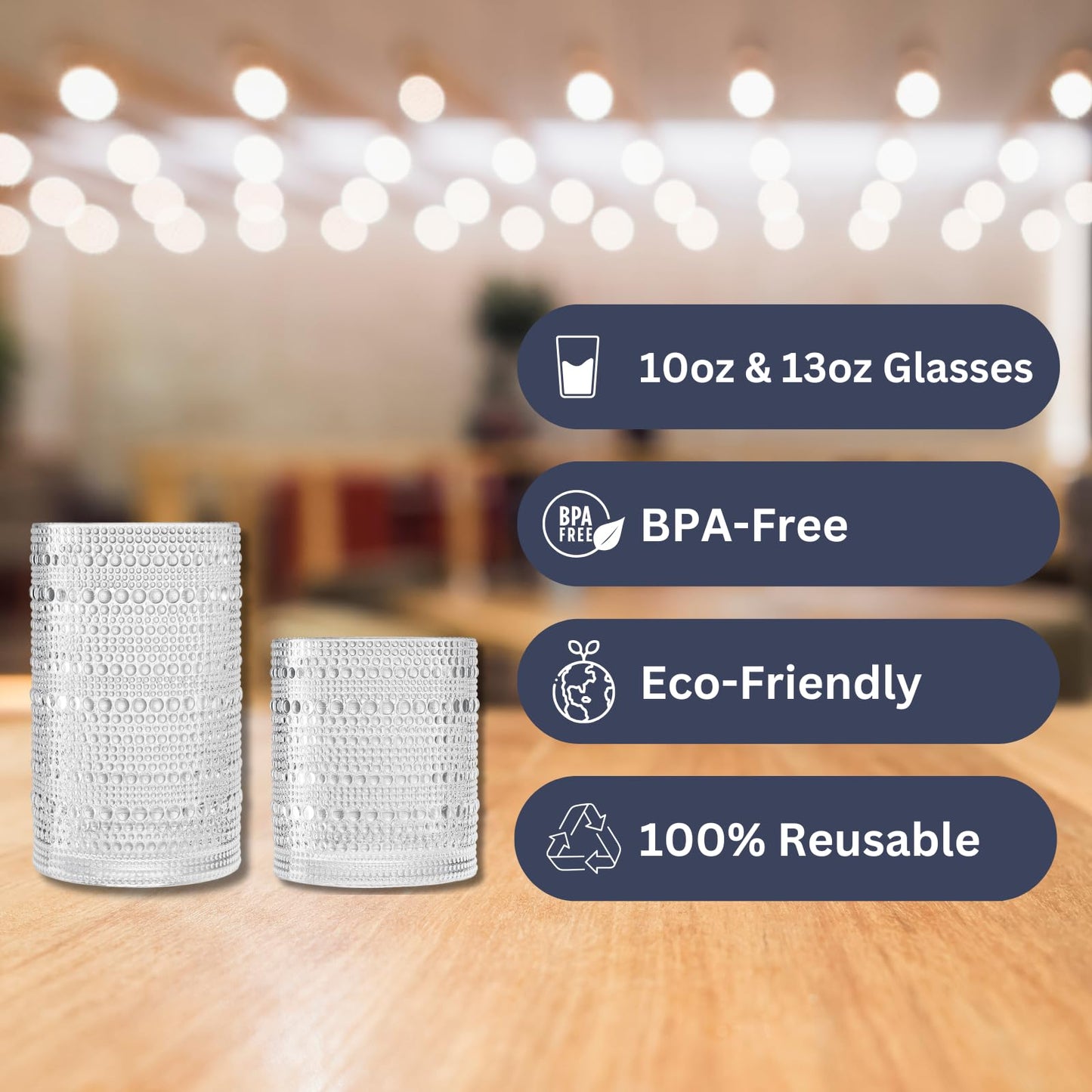 Khen Clear Reusable Plastic Drinking Glasses, Hobnail Shatterproof | 6X 10 OZ Lowball & 6X 13 OZ Highball | Tritan Tumblers, Acrylic Unbreakable, Dishwasher Safe Water Cups, BPA-free, Indoor, Outdoor