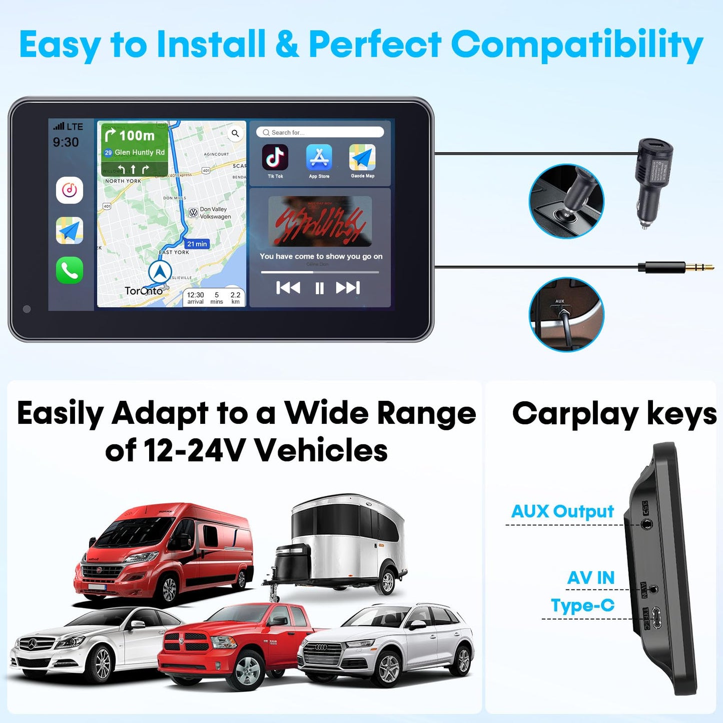 Carplay for Apple Portable Car Screen: Easy Setup 7 Inch Android Auto - Wireless Car Play Touchscreen with GPS Navigation,Bluetooth, FM,Mirror Link,Siri