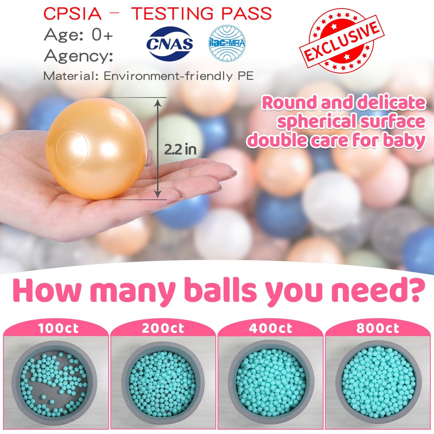 STARBOLO Star Ball Pit Balls - Pack of 100 200 500 1000 Macaron Balls BPA&Phthalate Free Non-Toxic Crush Proof Ocean Ball Soft Plastic Balls for 1-5 Years Kids Birthday Pool Tent Party.