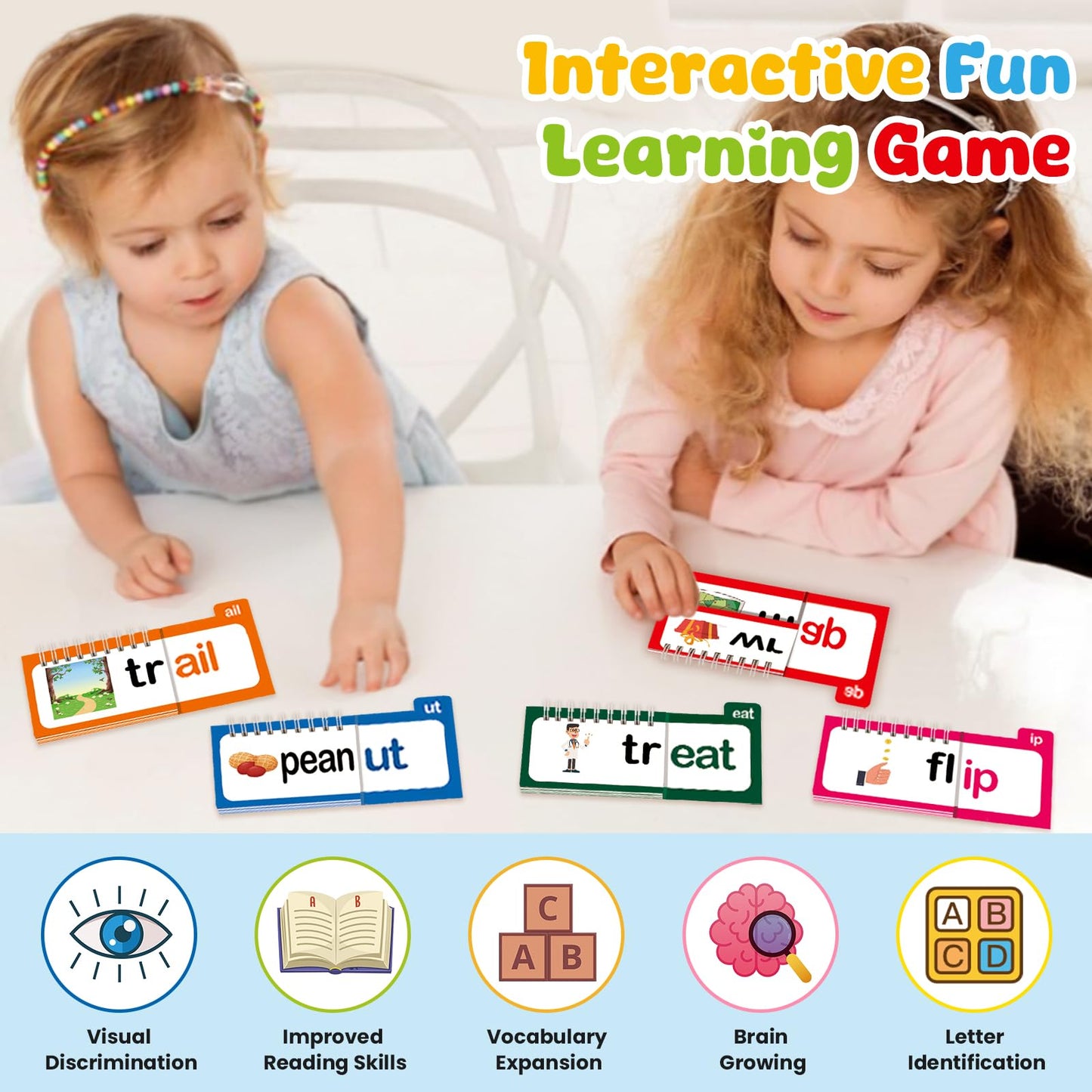 Word Family Build Book, 30 Read and Rhyme Flip Activity Book, ABC Vocabulary Flash Cards CVC Words Reading Games for Kids Ages 4-8 Preschool Learning Activities Families Educational Games