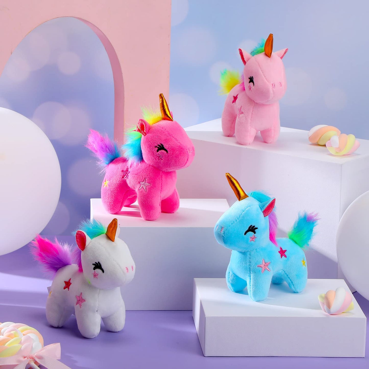 24 Pcs Mini Plush Unicorn Stuffed Animals Unicorn Party Favors Bulk Toys DIY Plush Keychain Small Stuffed Animal for Basket Stuffers Classroom Birthday Wedding Party Gift