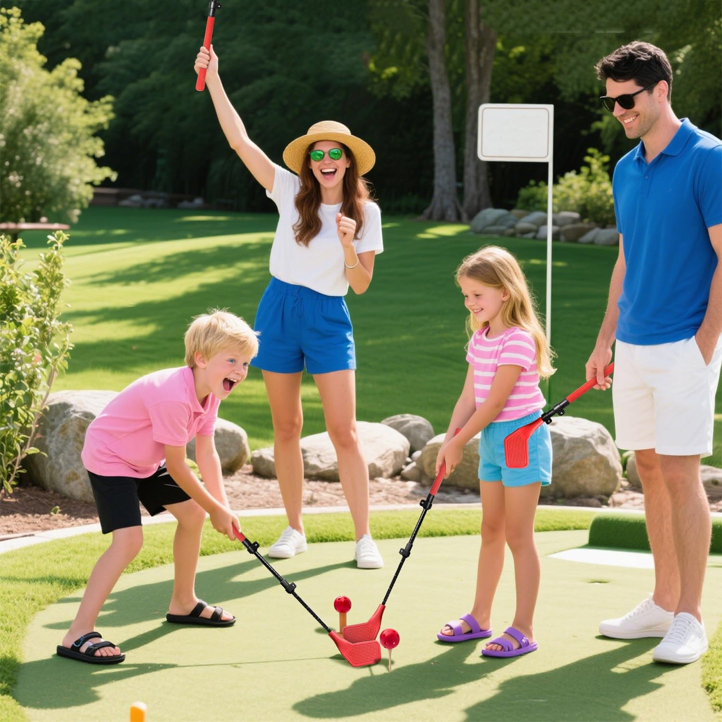 wootfairy Beginner Kids Golf Club Set, Adjustable Kids Junior Golf Clubs with Oversized Club Heads for Family Play Golf Game in Backyard, Grass & Park Play