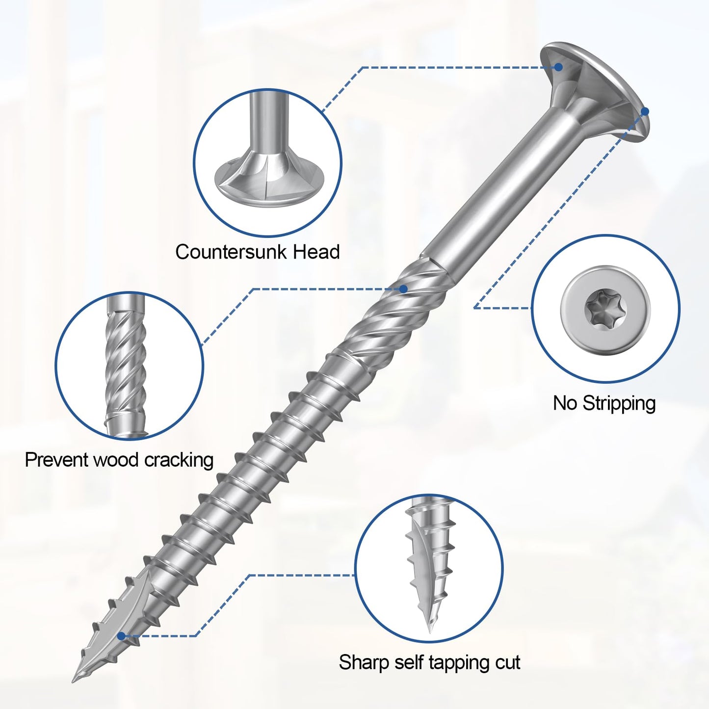 #10 x 3 Inch 410 Stainless Steel Deck Screws, 350Pcs Wood Screws T25 Star Bit