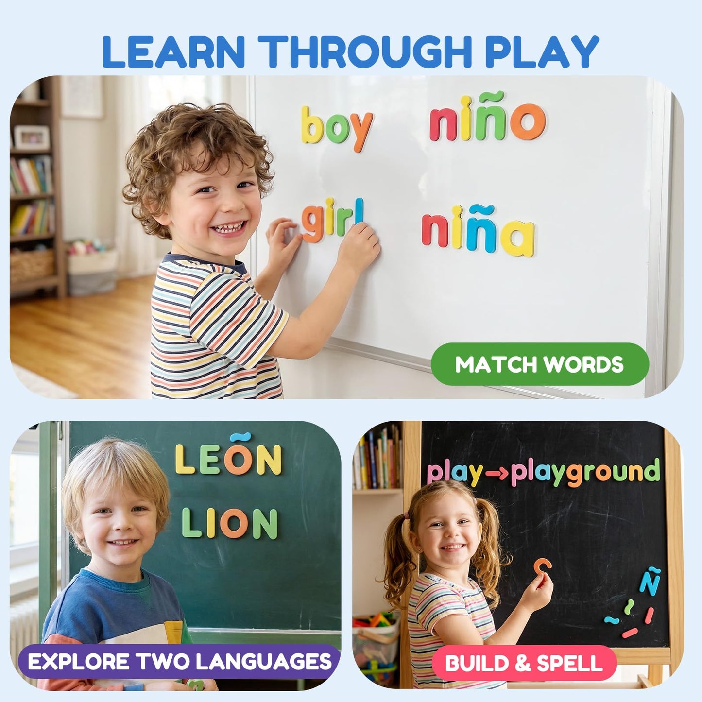 JoyCat Classroom English & Spanish Magnetic Letters Kit 234 Pcs with Double-Sided Magnet Board - Foam Alphabet Letters for Preschool Kids Spelling and Learning - Fridge Magnets ABC Education Toys