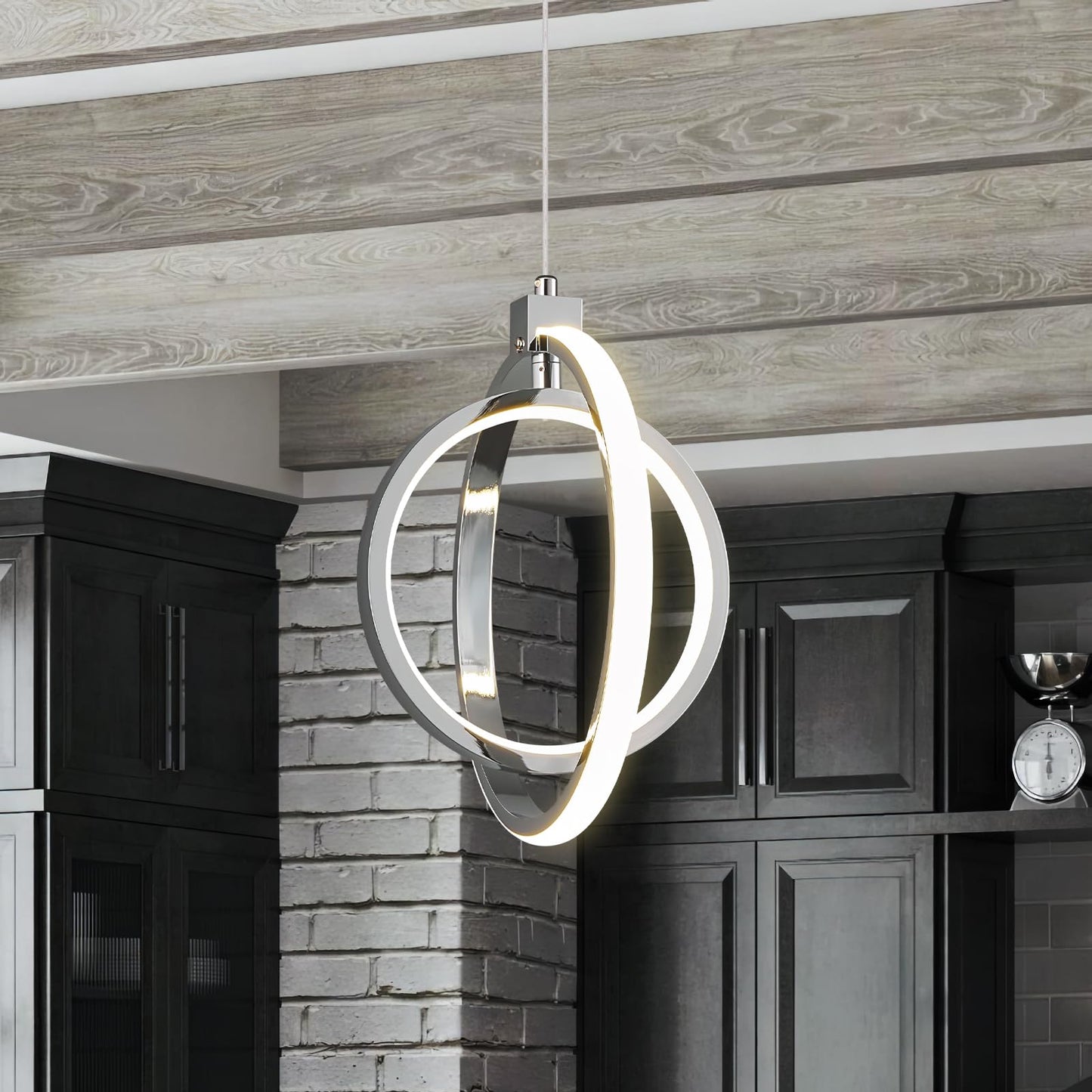 BNHHLZ Modern LED Chandelier Chrome Ring Pendant Light Fixtures 4000K Dimmable Height Adjustable Pendant Lighting for Dining Room Kitchen Island Bedroom Living Room Foyer（1-Pack）…