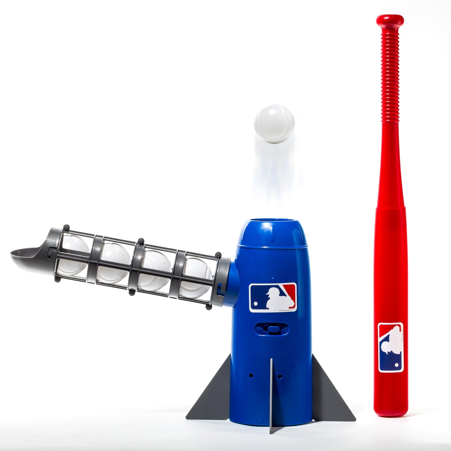 Franklin Sports MLB Kids Teeball Pitching Machine - Pop Rocket - Youth Teeball and Baseball Practice - Includes 5 Plastic Baseballs & Baseball Bat