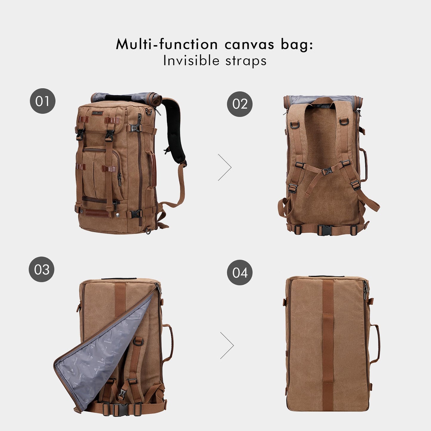 WITZMAN Canvas Backpack Vintage Travel Backpack Large Laptop Bags Convertible Shoulder Rucksack(A519-1 Brown)