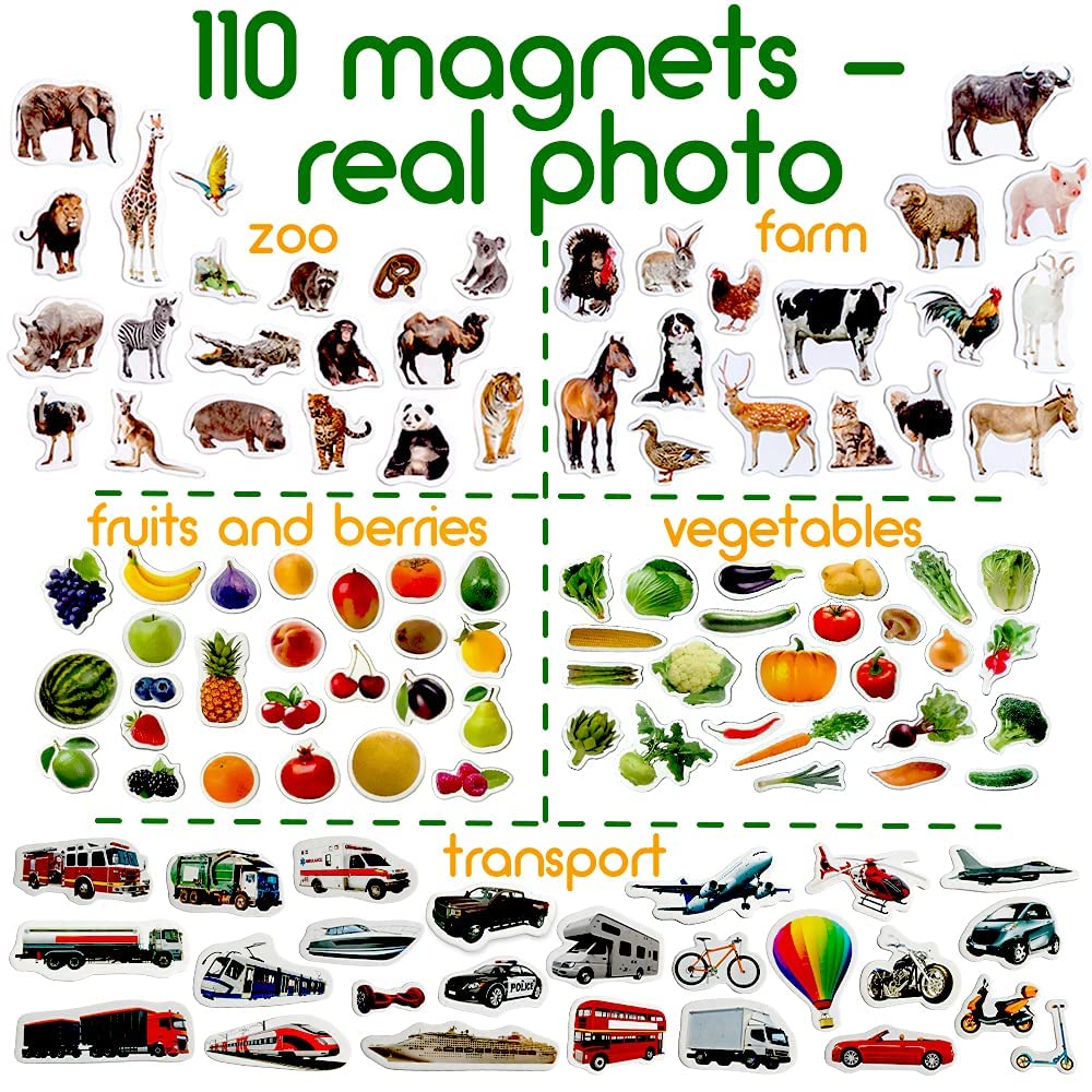 Kids Animal Fridge Magnets - 110 Pcs in Gift Tin Box - Magnetic Animals for Toddlers
