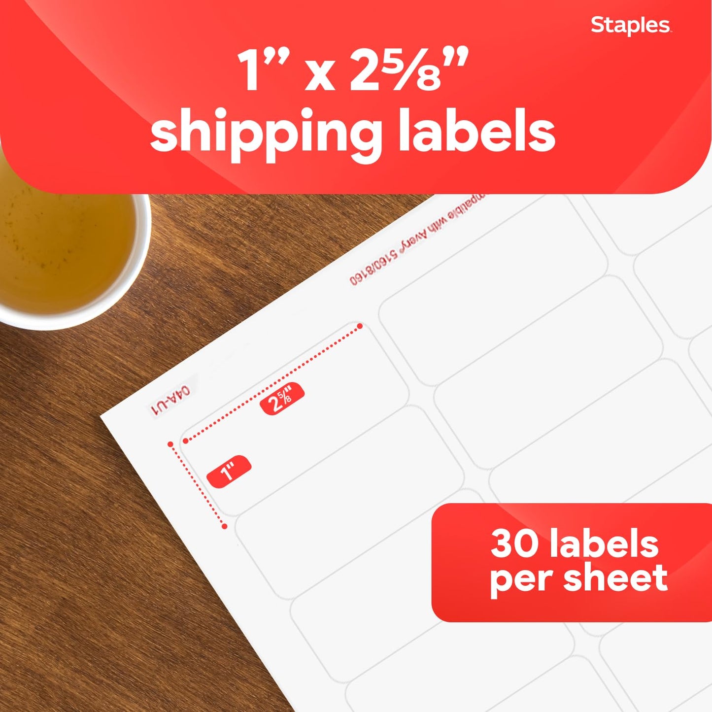 Staples 1" x 2-5/8" Address Labels, White – Easy-Peel Printable Laser & Inkjet Mailing Labels, 7,500 Labels (30 per Sheet)