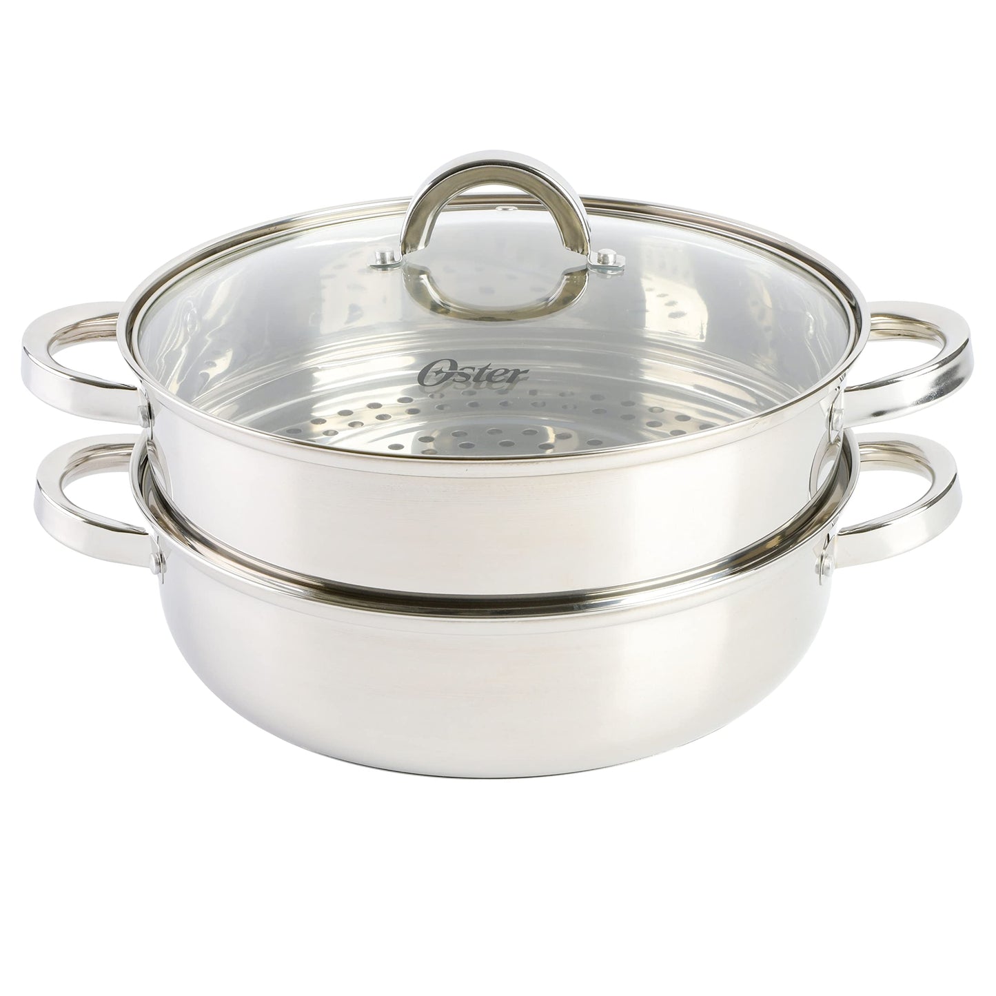 Oster Sangerfield 11-Inch Stainless Steel Everyday Cookware Pan with Steamer and Lid – Durable Nonstick Frying Skillet for Kitchen Cooking