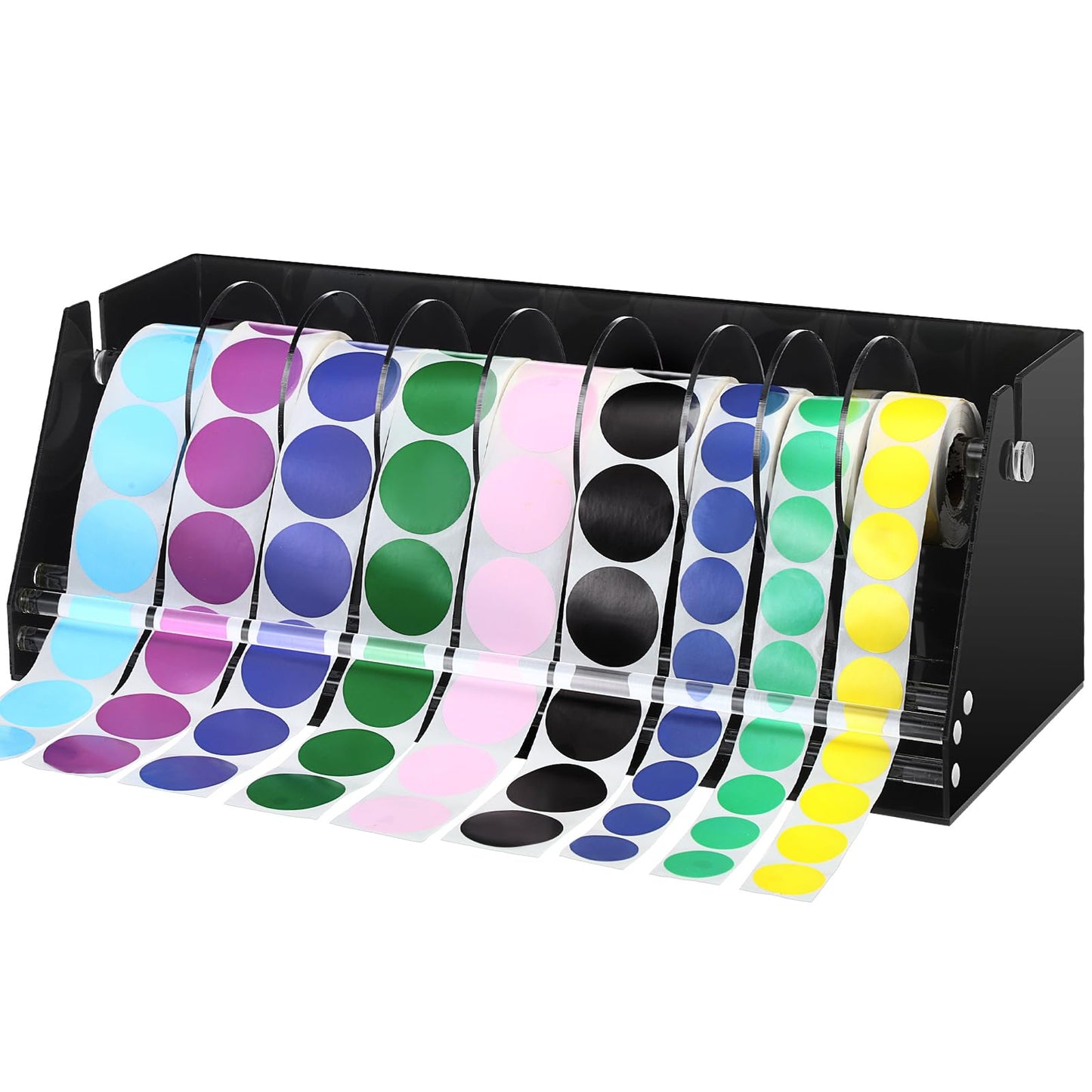 Feifeiya Adjustable Label Dispenser Acrylic Sticker Roll Dispenser Label Roll Holder Multi Use Sticker Holder Organizer Stand for Home Office Restaurant Kitchens Bakeries and Cafes(9 Disks)