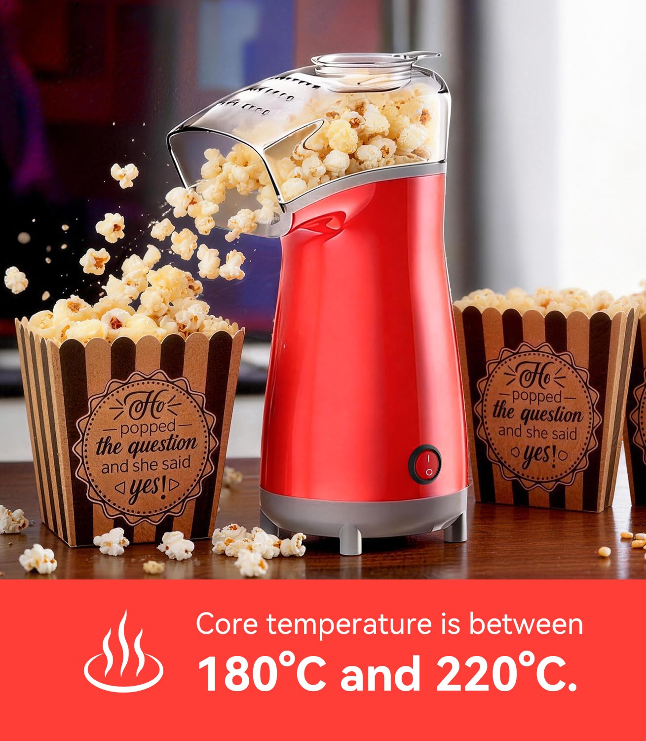 5.0Health Upgrade - Popcorn Machine,Butter Melter.3-Minute Quick Po Pcorn Popcorn maker,Oil-Free And EasyTo Clean. Air Popcorn Machine - Perfect For Family Movie Nights And Kids' Parties,Bright red