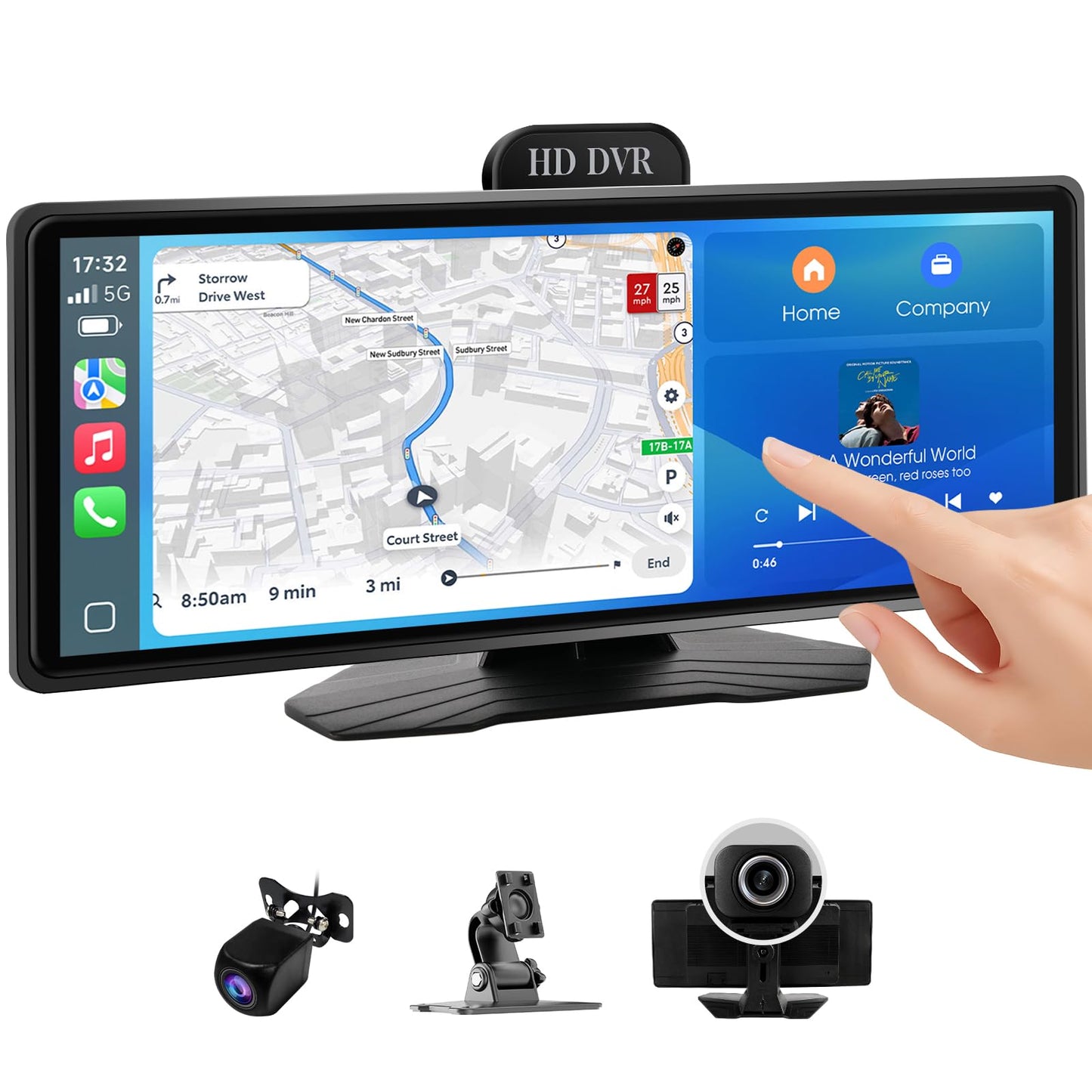 Haudio Portable Wireless Carplay Car Stereo, 10.26" HD Touchscreen for Car with Apple CarPlay & Android Auto with Backup Camera, GPS, Bluetooth, Voice Control, Mirror Link, FM, AUX, Universal Fit