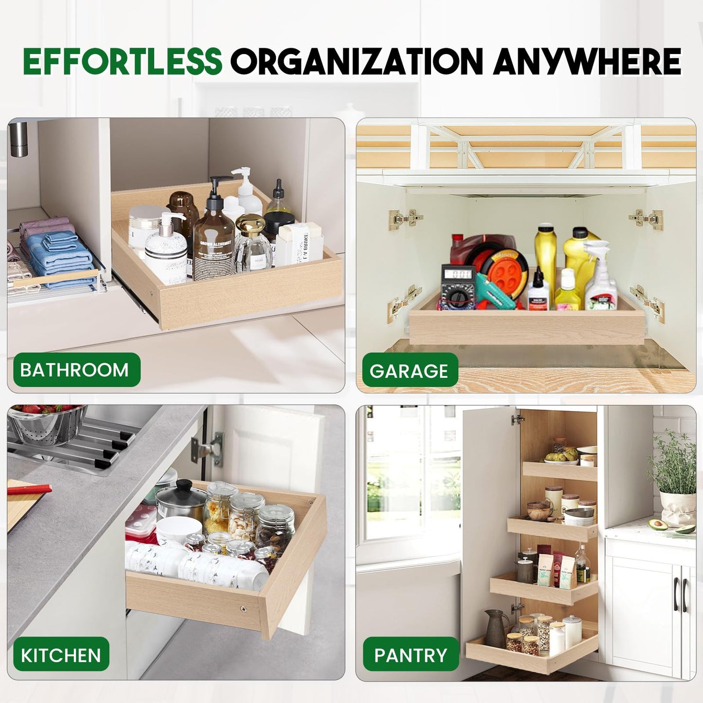 Lille Home Pull Out Drawers for Cabinets, 17" W x 21" D Wood Pull Out Cabinet Organizer, Soft Close Slide Out Drawer for Kitchen Cabinets, Pantry & Storage Pull-Out Shelves, Easy DIY Installation