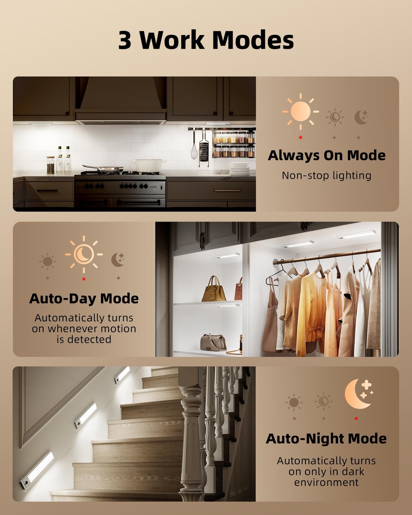 EZVALO 5-Pack Under Cabinet Lighting, 3300mAh Rechargeable Motion Sensor Light, 12inch Magnetic Closet Lights with Dimmable & 3 Color Temps, Wireless Motion Activated Lights with Remote for Kitchen