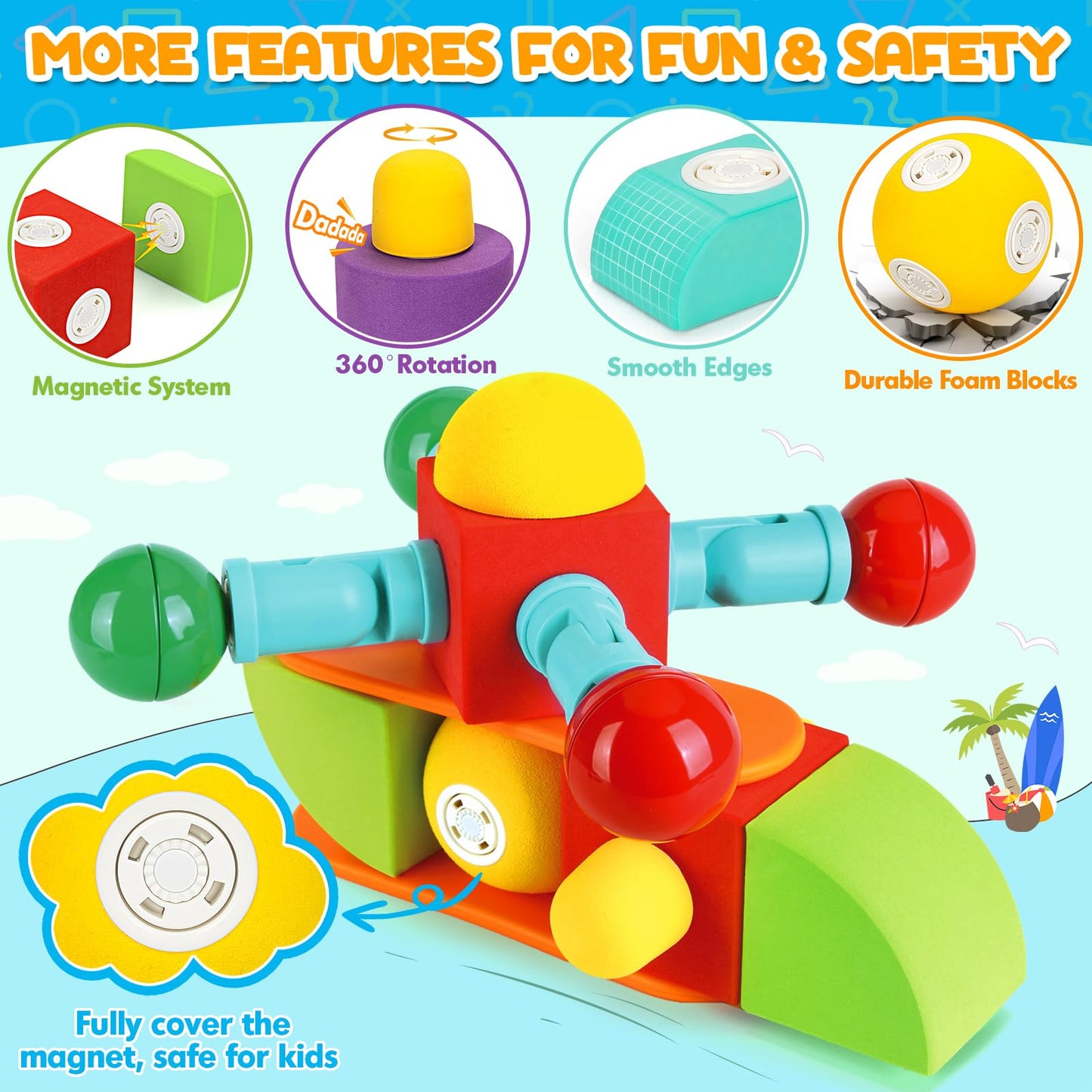 Hodurgyi 26 PCS Magnetic Foam Blocks for Kids, Large Magnetic Building Blocks for Toddlers 3+, Kids Bath Toys and Preschool STEM Educational Toys, Birthday for Boys & Girls 3 4 5 6+ Years Old