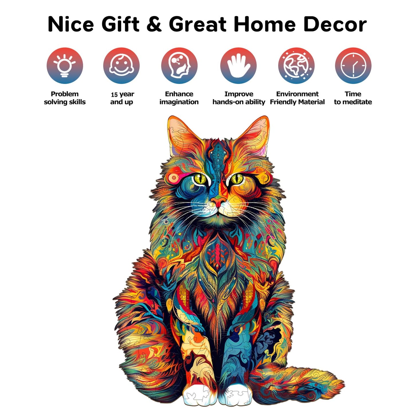 Jigfoxy Wooden Puzzles for Adults, Cat Wood Puzzle for Adult, Unique Animal Shape Puzzles, Challenging Jigsaw Puzzle(L-16.5 * 13.2in-300Pcs)