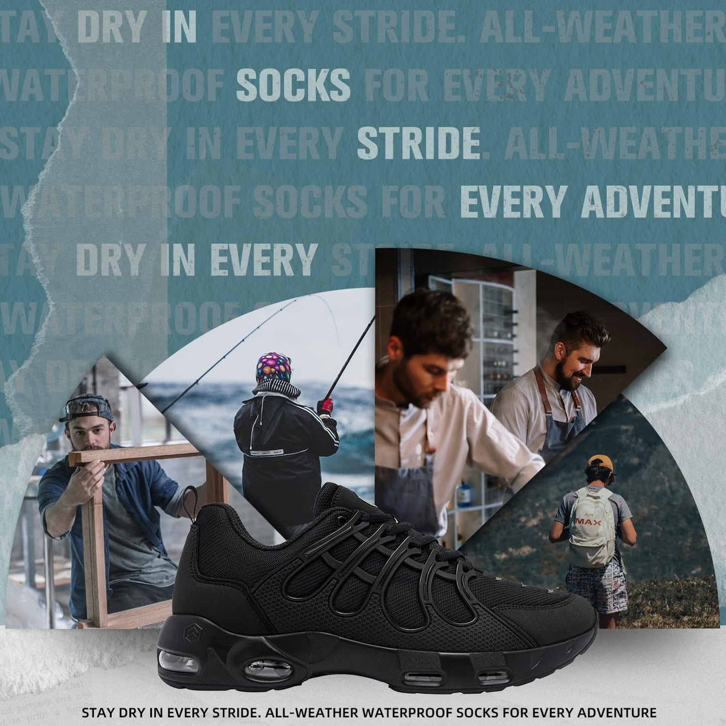 LARNMERN Waterproof Slip Resistant Work Shoes for Men Sneakers Working Chef Kitchen Restaurant Mens Slip Resistant Working Footwear Casual Air Cushion, Black 7.5