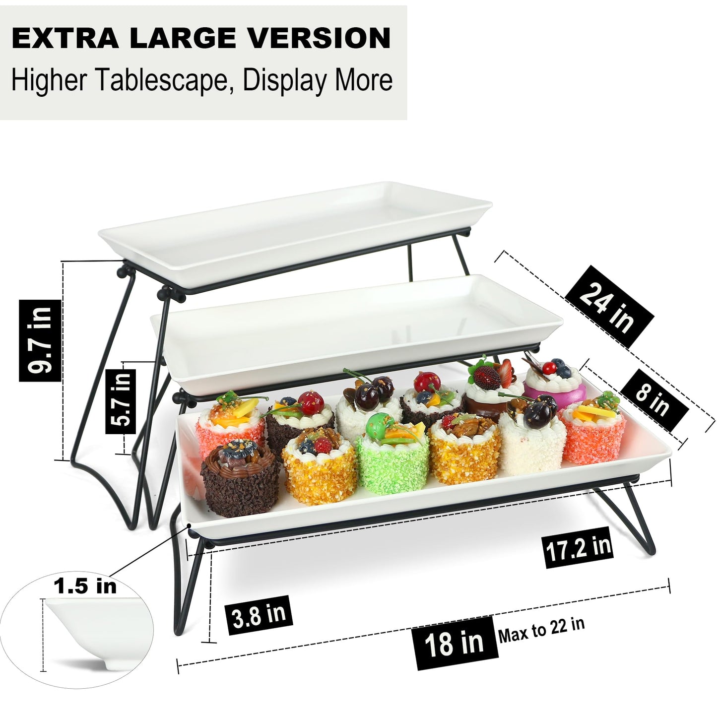 Czlizdyt Extra Large 3 Tier Serving Tray Set, 24x22x9.7 inch Cupcake Fruit Cookie Dessert Table Display Stands Melamine Tiered Platters Food Trays for Party Buffet Entertaining, White