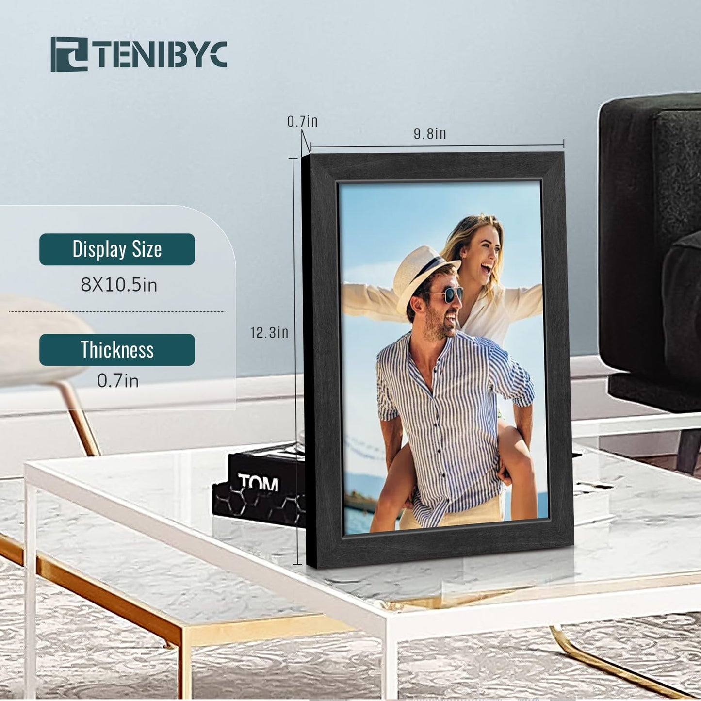 TENIBYC 8.5x11 Picture Frame Black - 4 Pack, HD Tempered Glass, Elegant Wood Grain Photo Frame, Suitable for Certificate Document, Table or Wall Display