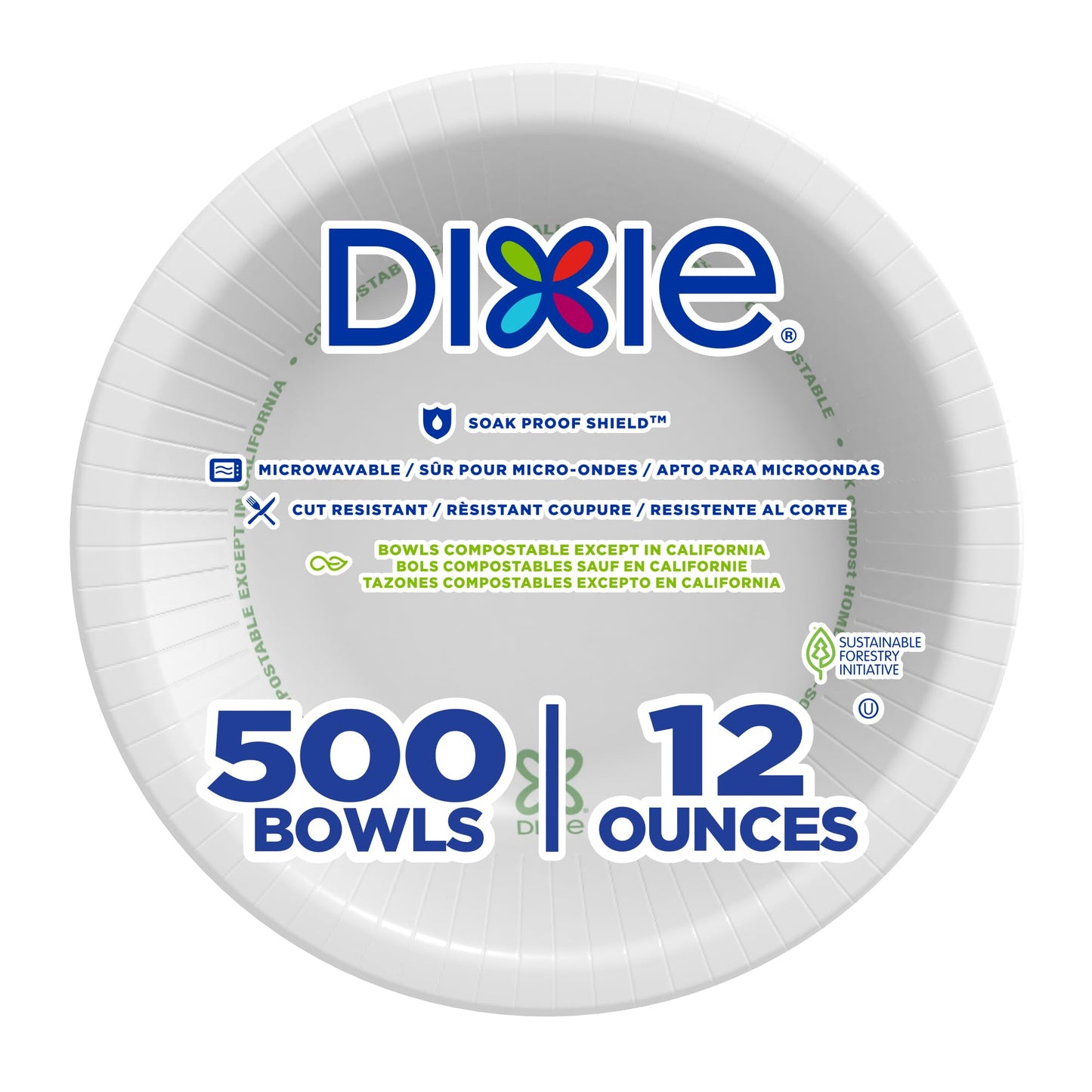 Georgia-Pacific Dixie 12oz Medium-Weight Paper Bowls by GP PRO, White, UXB12WS, 500 Bowls Per Case