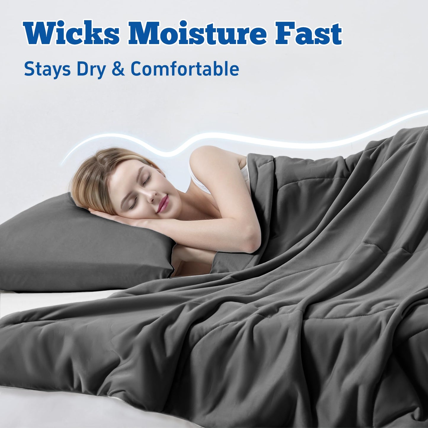DOWNCOOL Cooling Comforter Queen Size, Lightweight Blanket for Hot Sleepers with Cooling Pillowcases, 3-Piece Bedding Set for Night Sweats & Moisture-Wicking Quick-Dry Fabric, Grey 90″x90″