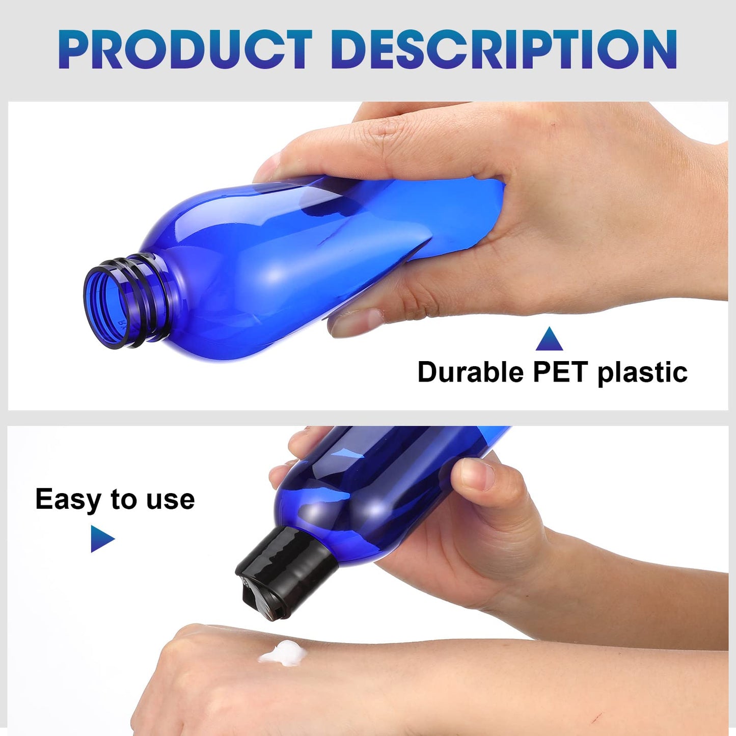 48 Pack 8oz Empty Plastic Squeeze Bottles with Disc Top Caps Travel Containers Refillable Plastic Empty Shampoo Bottles with Caps for Shampoo, Lotions, Liquid Body Soap, Creams(Blue)