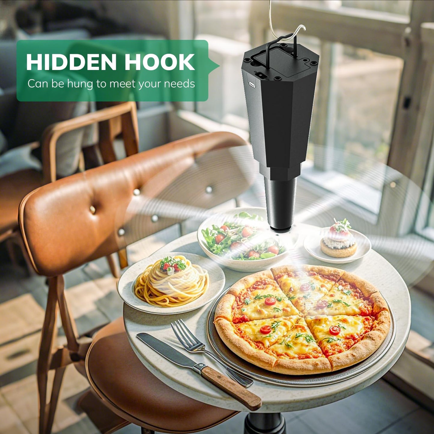4-Pack Rechargeable Fly Fans for Tables Up to 10-Hour Working Time, Indoor Outdoor Mute Food Fans to Keep Flies Away, Retractable Table Fans with Hook for Home Restaurant Party Picnic Patio, Black