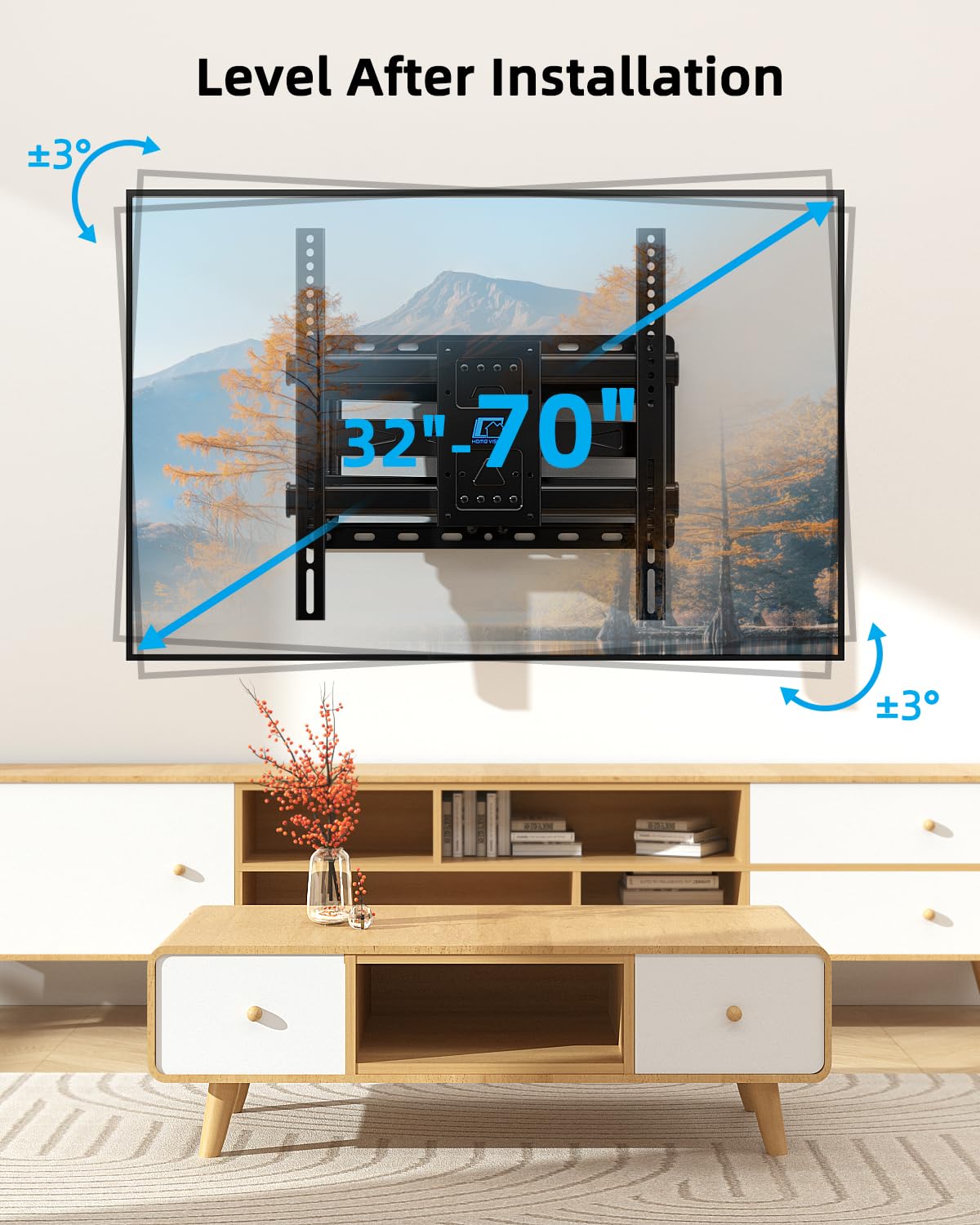 HOME VISION Full Motion TV Wall Mount with Soundbar Bracket for 32-70 Inch TVs, Articulating Dual Arms, Swivel and Tilt, Fits 8" 12" 16" Stud, Max VESA 400x400mm, up to 132lbs