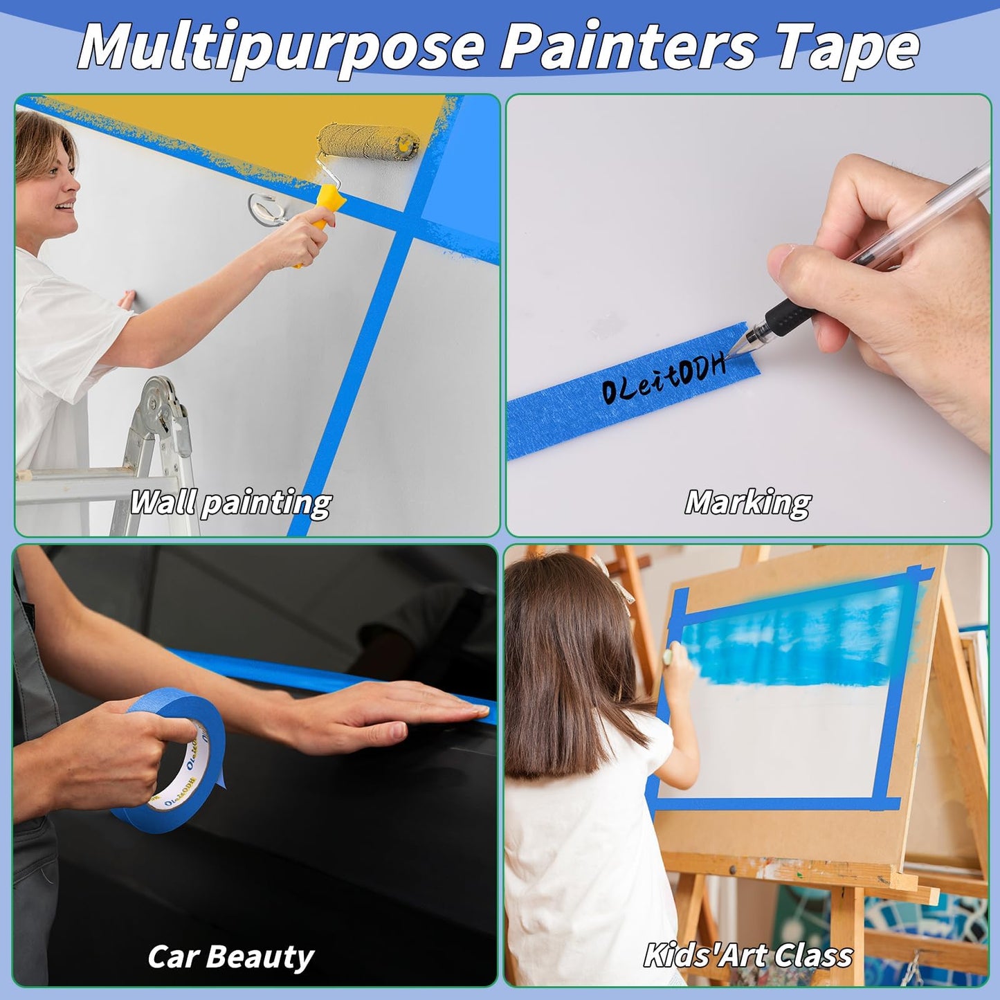 4 Rolls Blue Painters Tape Bulk 4 inch x 60 Yards, Total 240 Yd, Painters Masking Tape No Residue Wall Painting Tape Artist Tape Trim Edge Finishing Tape for Wall Painting Decoration DIY Supplies