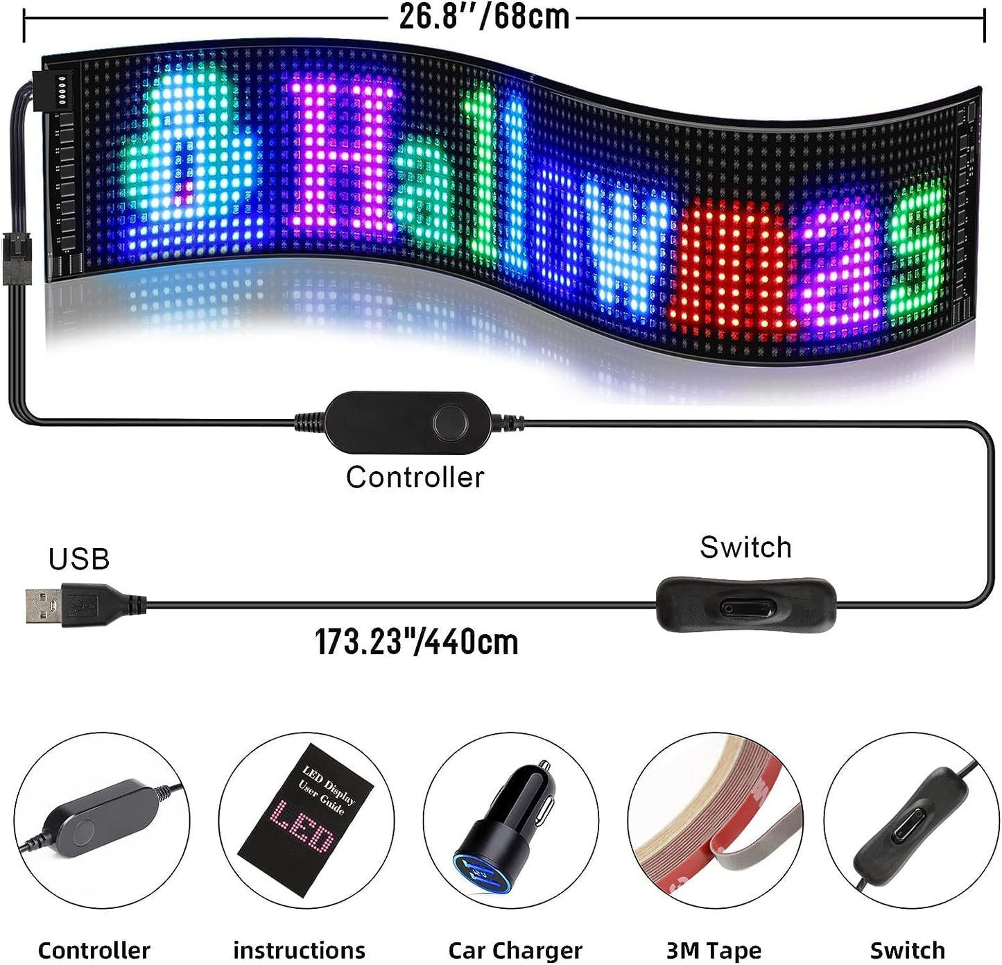 VDIKKS LED Sign for Business Programmable FPCB Flexible Matrix Panel Animation Text Message Scrolling Storefront Advertise Slogan Door Sign for Shop, Bar, Party, Festival 26.8x4.7inch