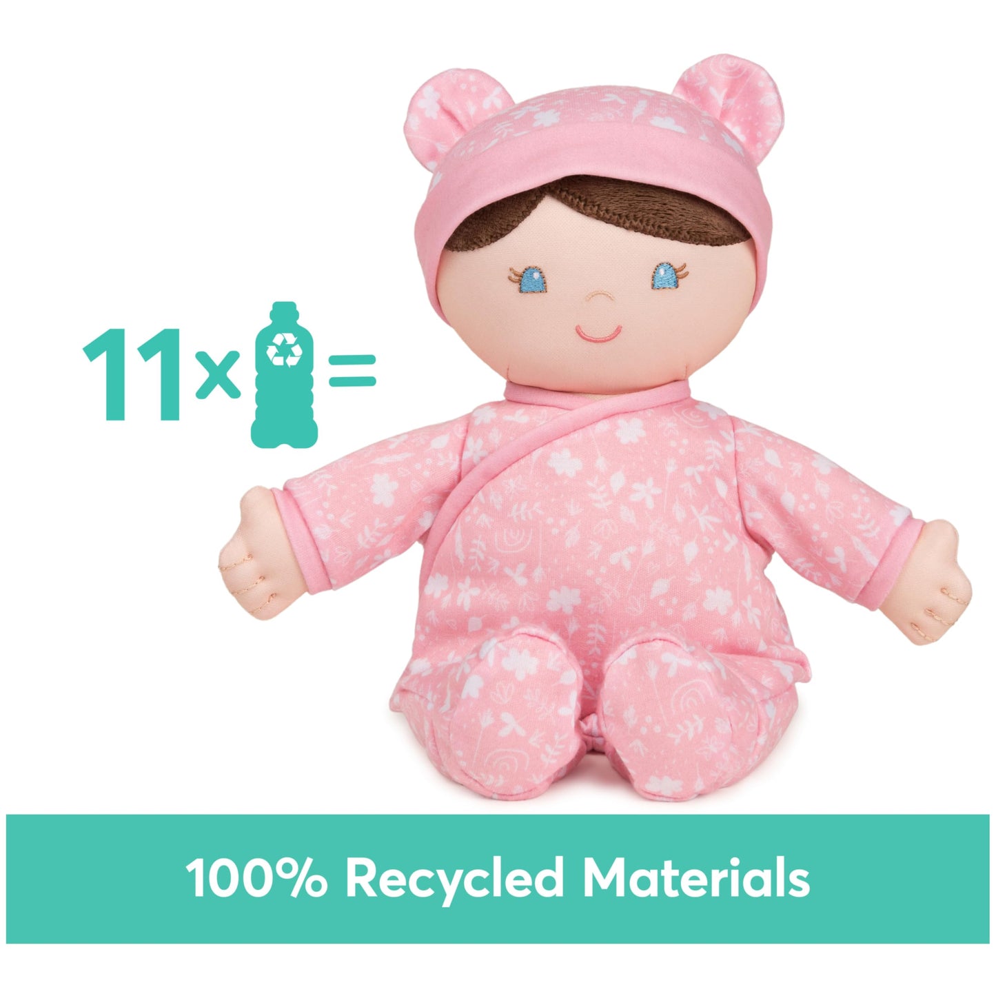 Baby GUND Sustainable Baby Doll, Plush Doll Made from Recycled Materials, for Newborns and Toddlers, Pink, 12”