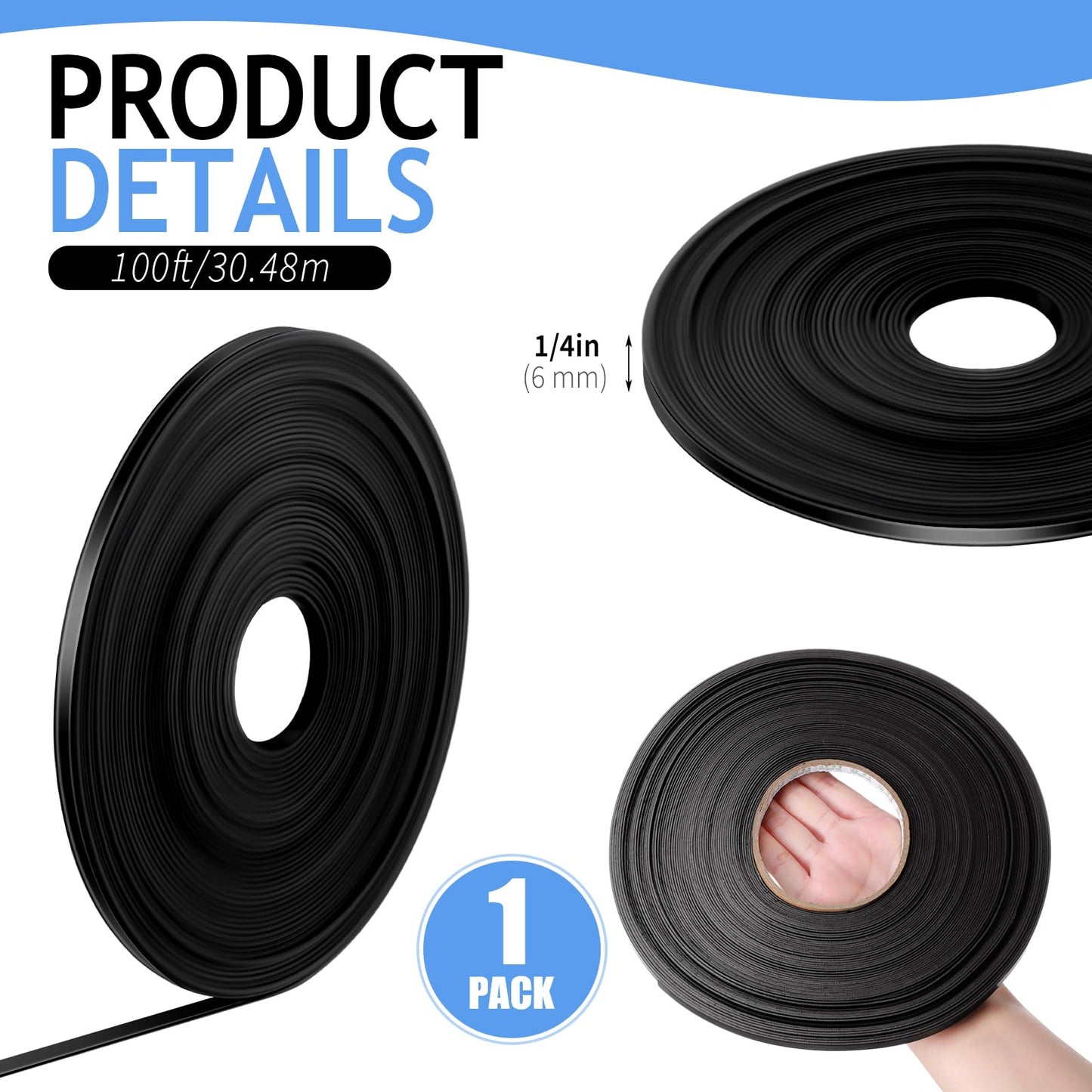 Tellegloww Black Magnetic Tape Roll Thin Strips, 1/4 Inch X 100 feet Magnetic Board Dividers Whiteboard Graphic Decorative Tape Marking Line for Classroom Office Art Accessories