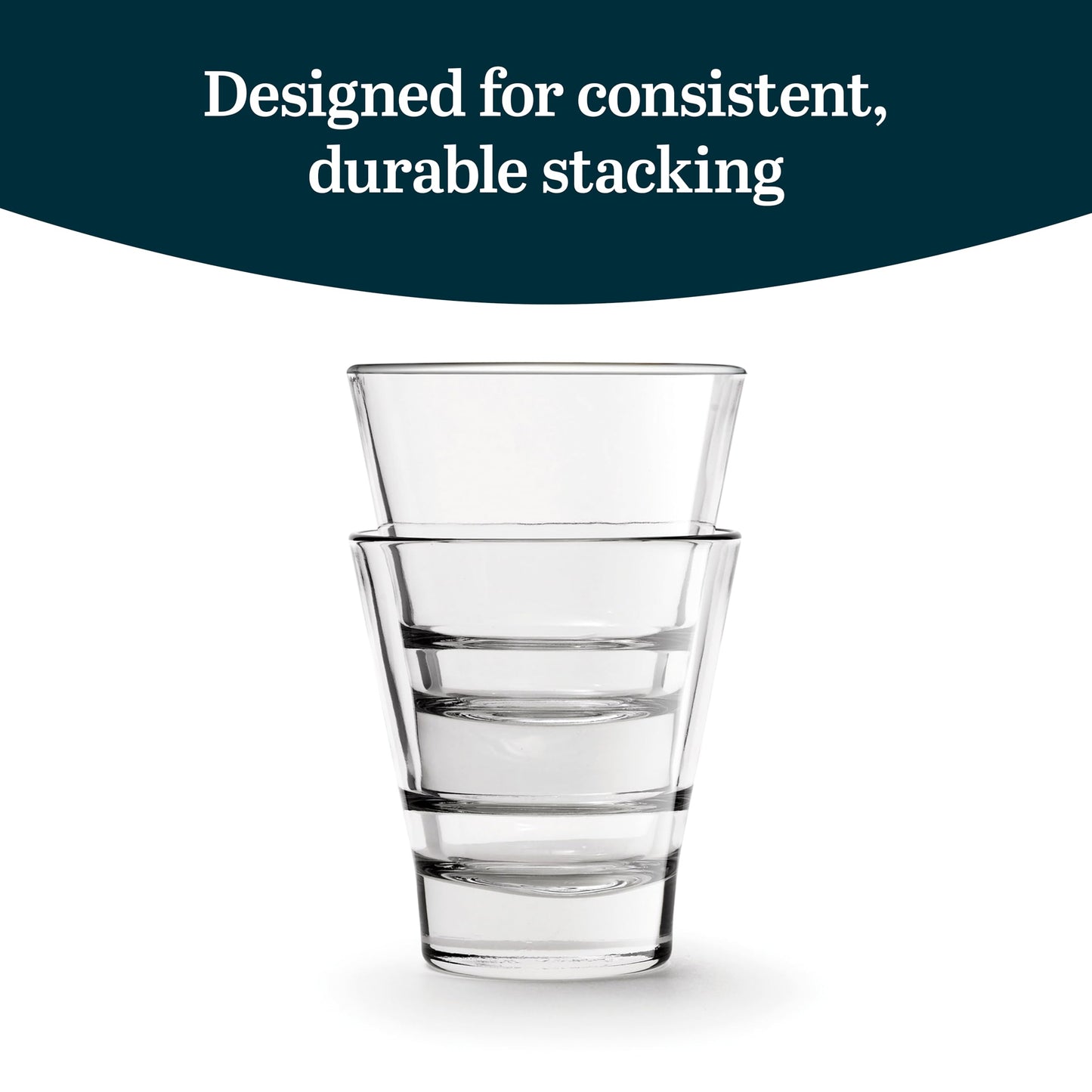 Libbey Endeavor Stacking Double Old Fashioned Glasses, 12 oz, Clear Drinking Glasses Set of 12, Modern Rocks Glass Set for Mixed Drinks and Spirits.