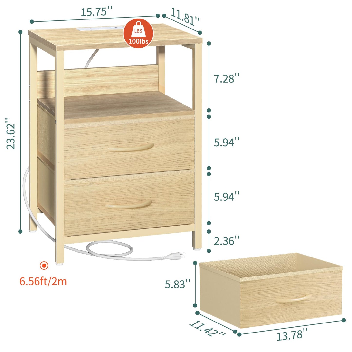Yoobure Nightstand with Charging Station, LED Night Stand with Fabric Drawers and Storage Shelf for Bedroom, Nightstands Bedside Tables with USB Ports & Outlets, Small Night Stands, Bed Side Table