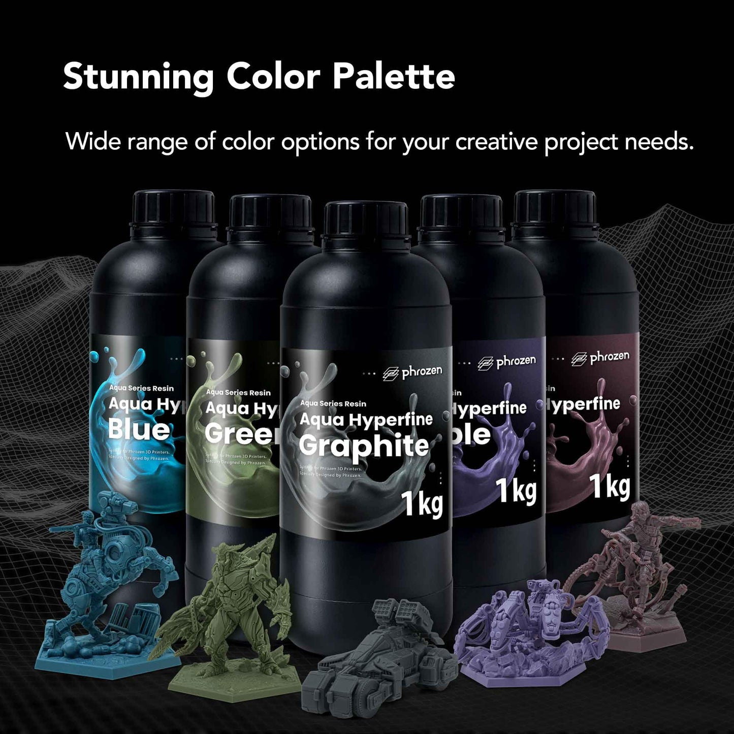 phrozen Aqua Hyperfine Photopolymer Resin for 9K, 12K or Higher Resolution 3D Printers, 405nm LCD UV-Curing 3D Printing with Low Shrinkage & Superior Precision, Smooth Surface Finish (Graphite, 1KG)