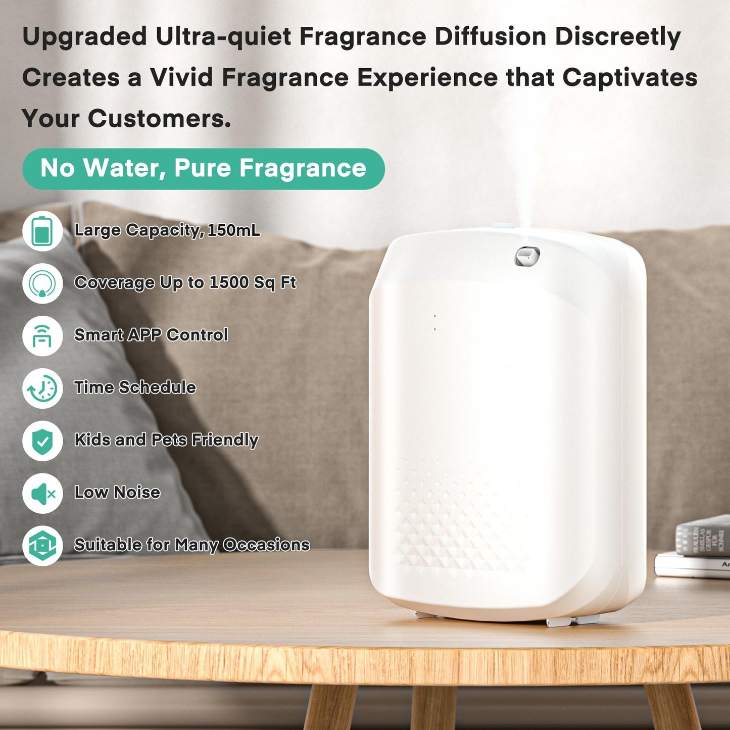 Smart Waterless Diffuser Air Machine, Scent Diffuser with Smart Cold Air Tech, 150ML Capacity and 1500 Sq Ft Coverage, Scent Dispenser for Large Room, Offices, Hotel and Spa