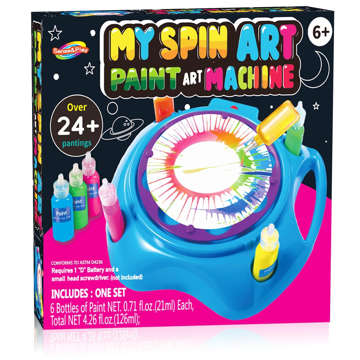 Sixth Space Spin Art Machine with Adjustable Speed for Kids Ages 6+, Arts&Crafts Paint Spinner Toys with Thicker Splatter Guard, Origami Artwork, Kids Crafts Kits, Gift for Boys Girls Adults