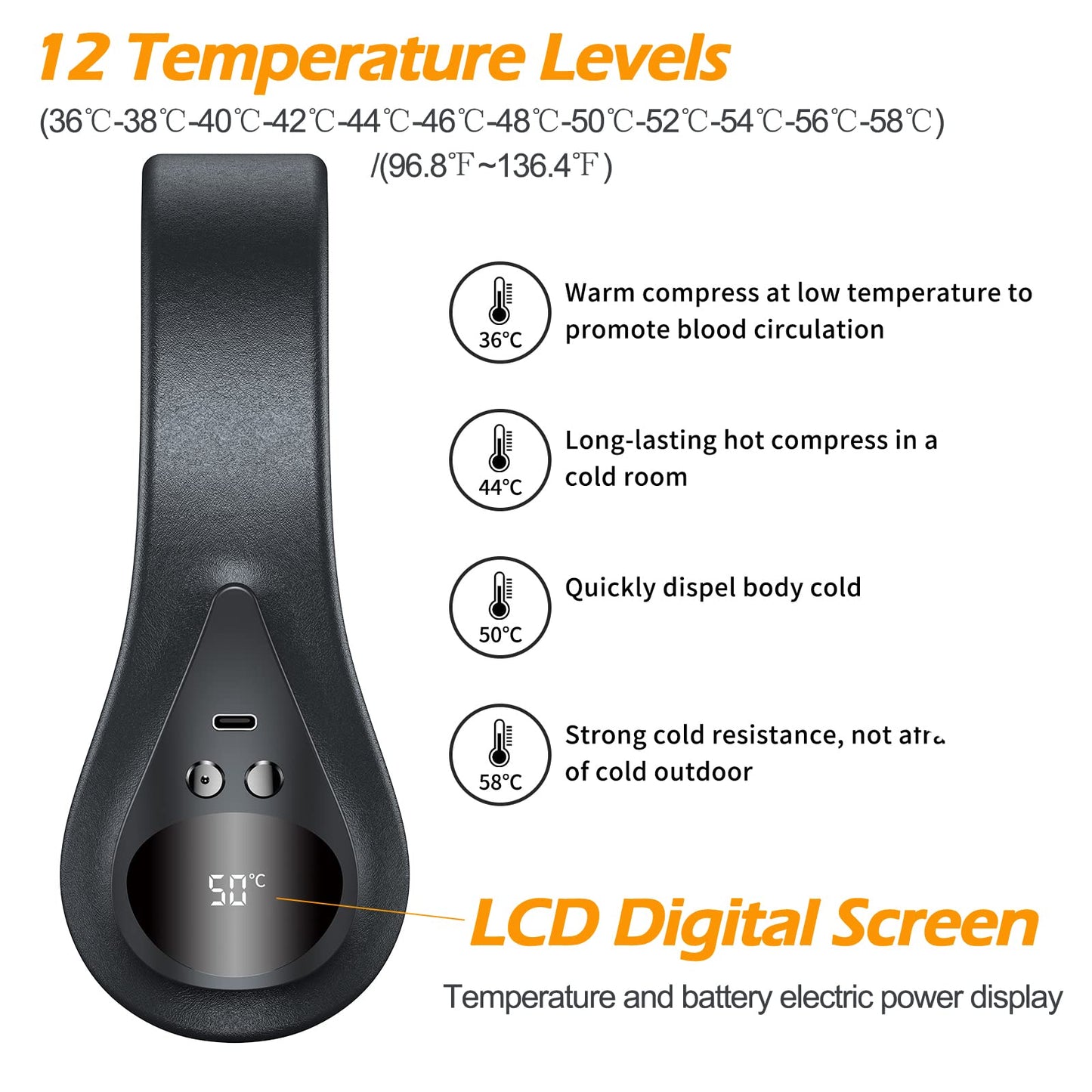 JODNO Portable Neck Warmer Rechargeable, Soft Leather Cordless Neck Heater Wrap Graphene Heated Scarf with 12 Heat Levels, Hand Warmers Electric Heating Pad for Pain Relief, Warm Gifts for Women Men