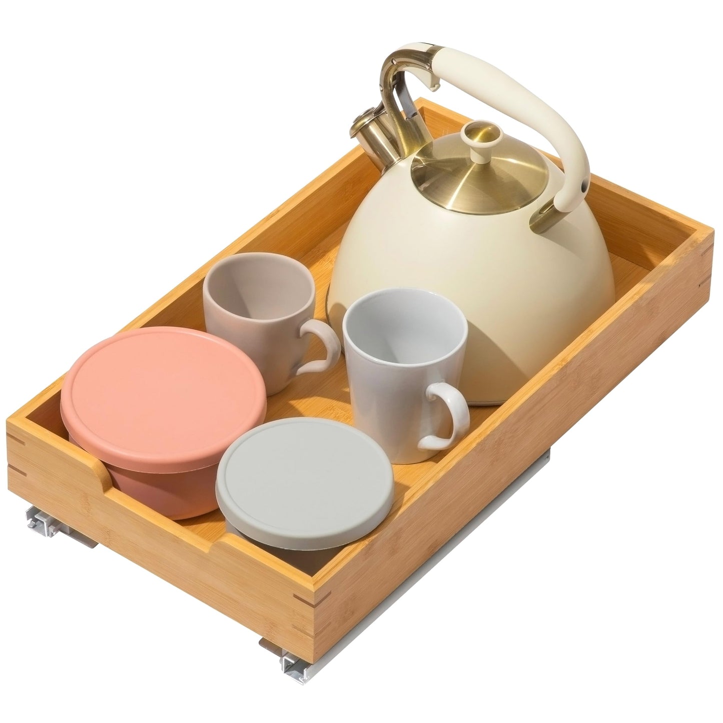 HOLDN’ STORAGE Bamboo Wooden Pull out Cabinet Organizer 11" W x 20" D - Requires At Least a 12.25" W x 21" D. Cabinet Opening. W/Lifetime Limited Warranty. Bamboo Tray and Heavy gauge metal rails.