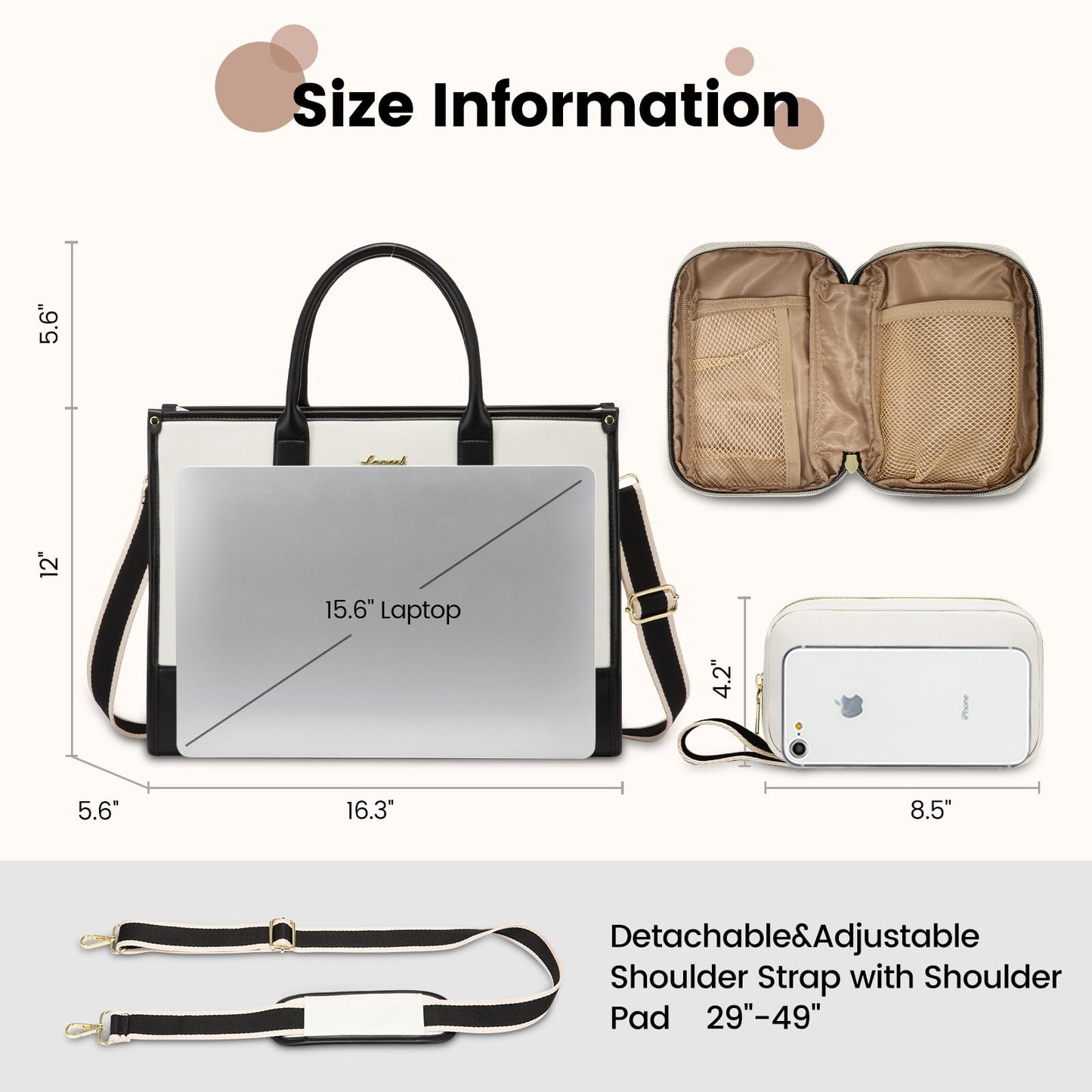 LOVEVOOK Laptop Tote Bags for Women Work Bag 15.6 inch Large Professional Teacher Purse Lightweight Computer Bag Briefcase Business Office, Beige-black
